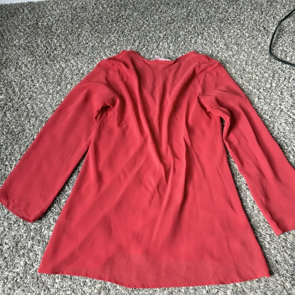 Vintage Y2K Victoria’s Secret Sheer Slip Nightgown Red S Longsleeves Mini Dress
